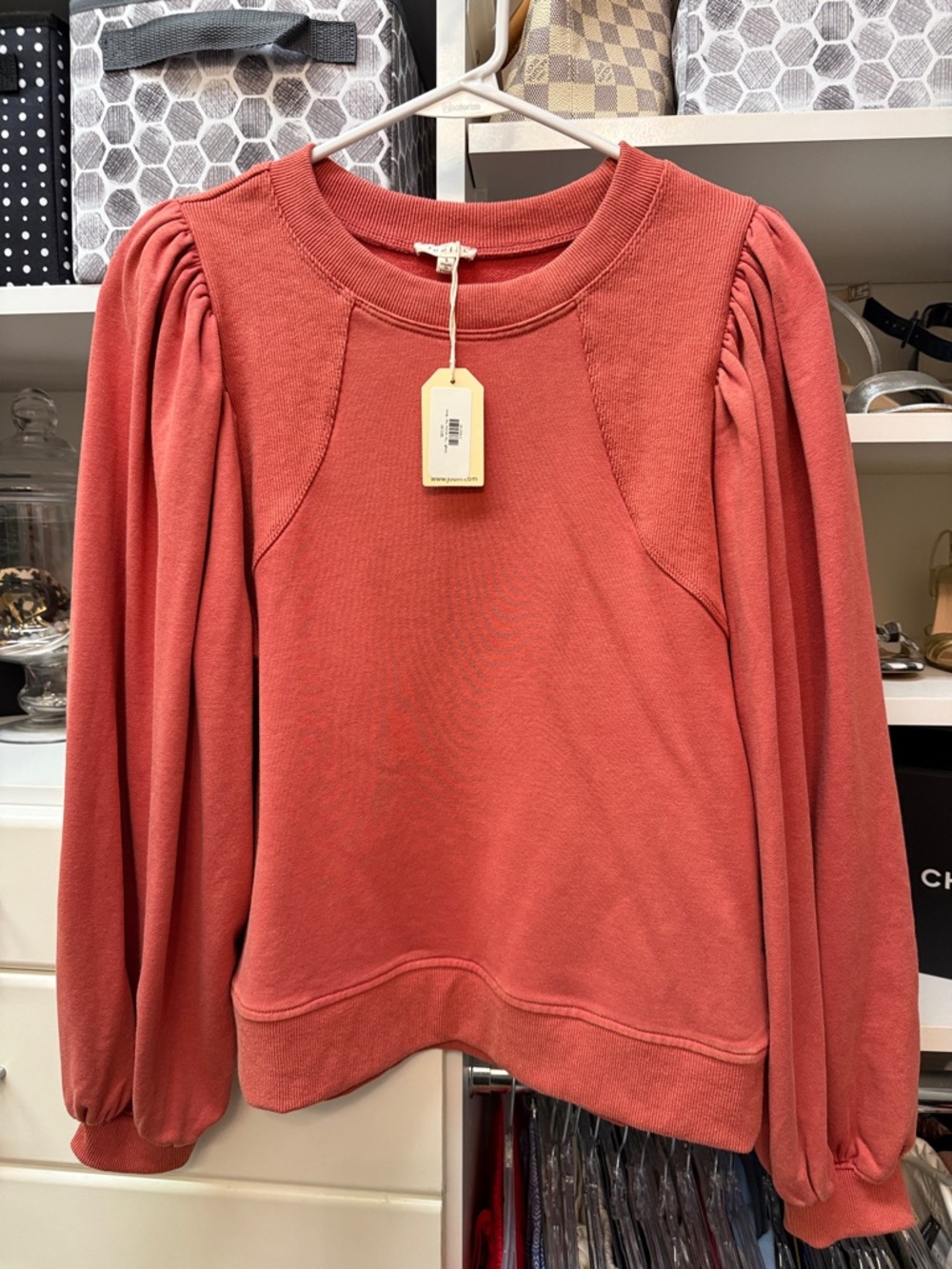JODIFL Puff-Sleeve Crewneck Sweatshirt in Dusty Coral